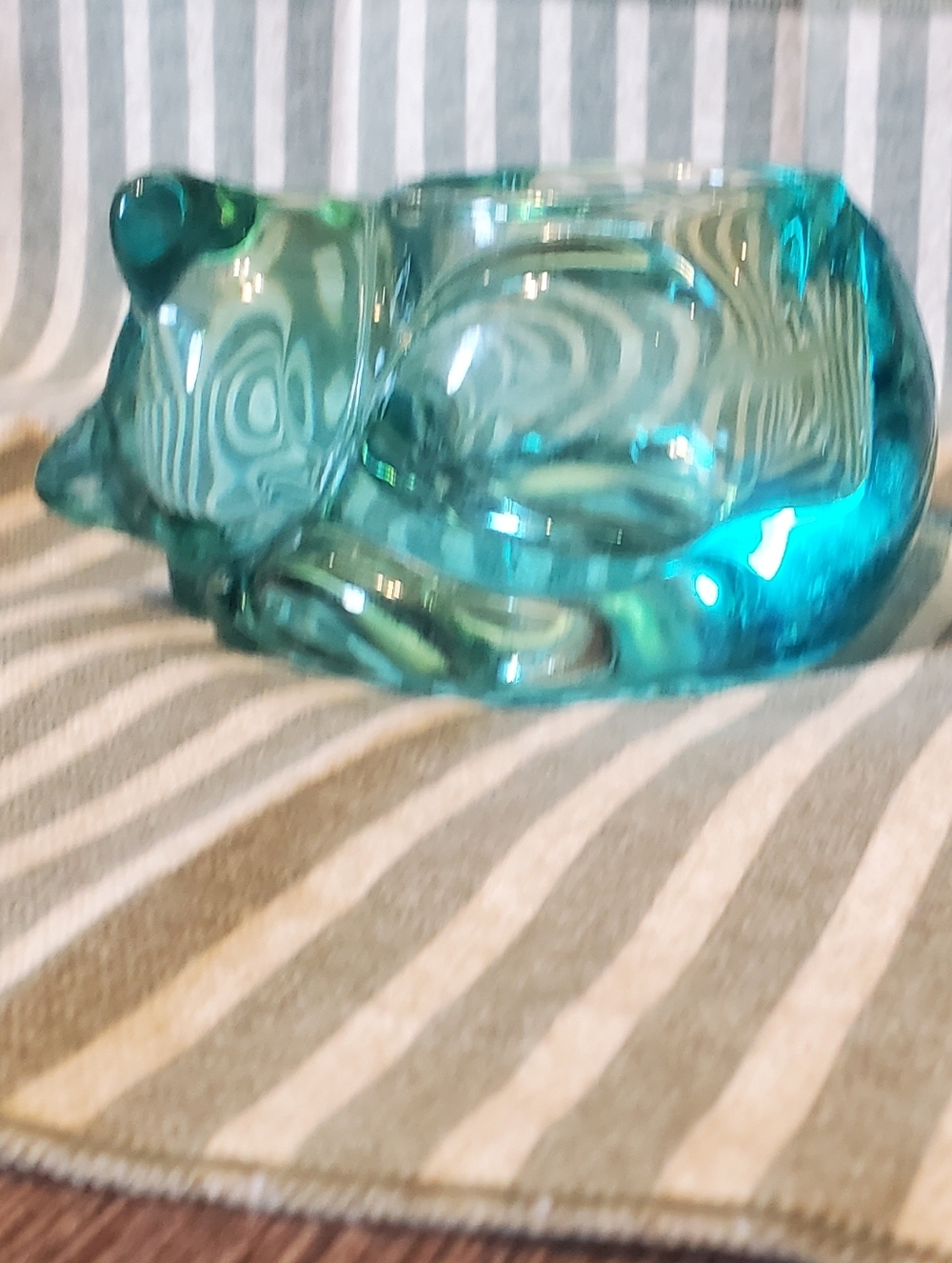 Teal Sleeping Cat Votive Tea Light Candle Holder - Picture 10 of 12